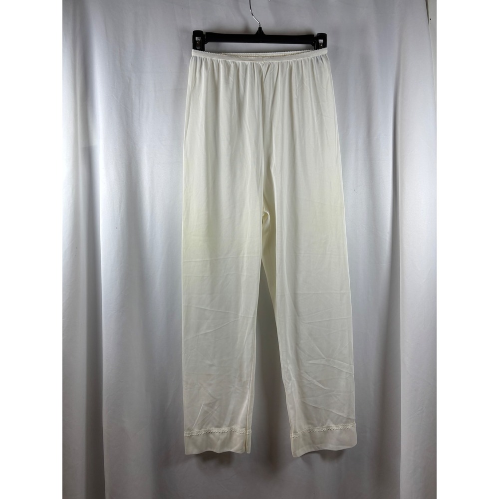 Vintage ILGWU Union Made Cream Nylon Slip Pants Lace Trim High Waist USA Small